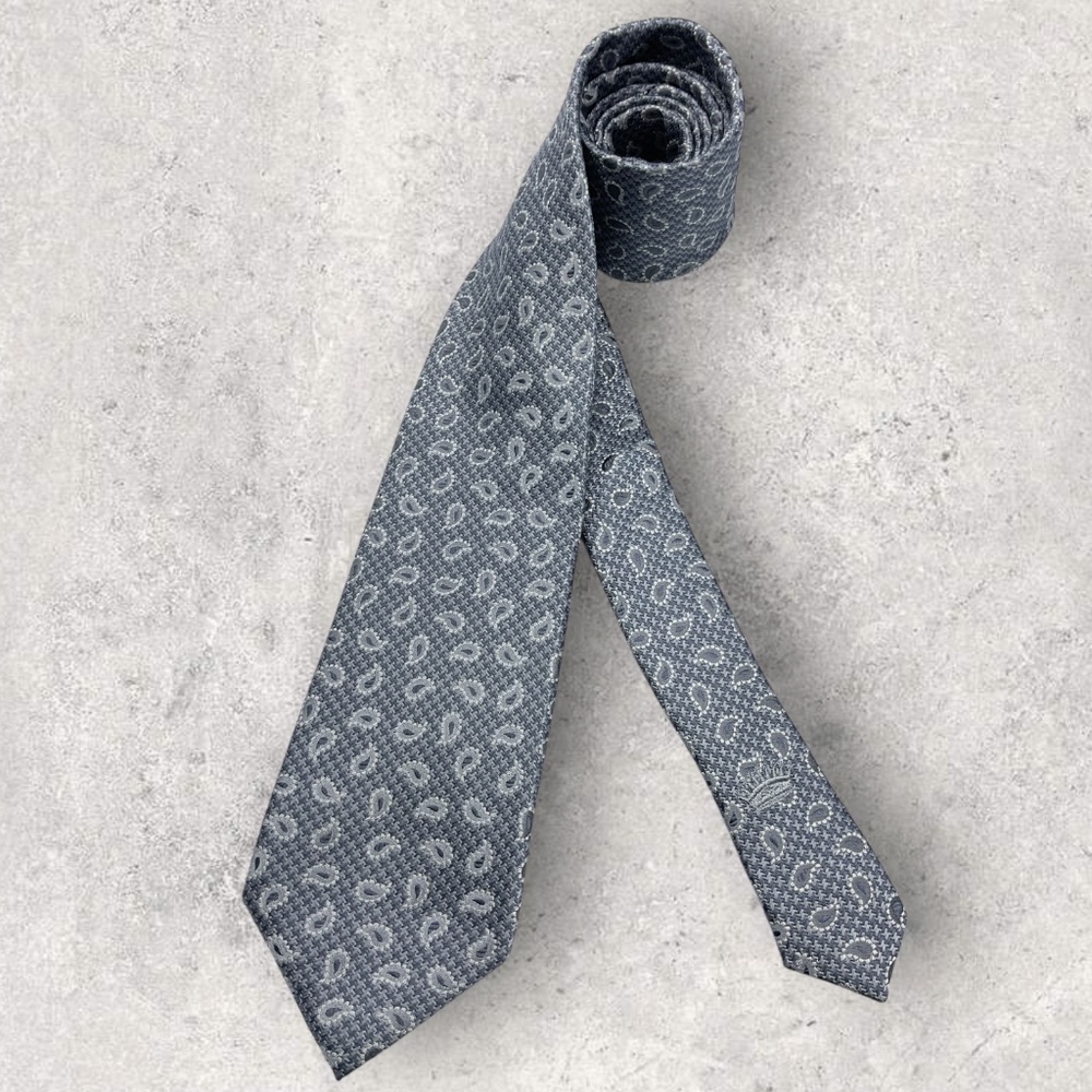 COUNTESS MARA Gray/White Paisley Silk LUXURY Tie HANDMADE